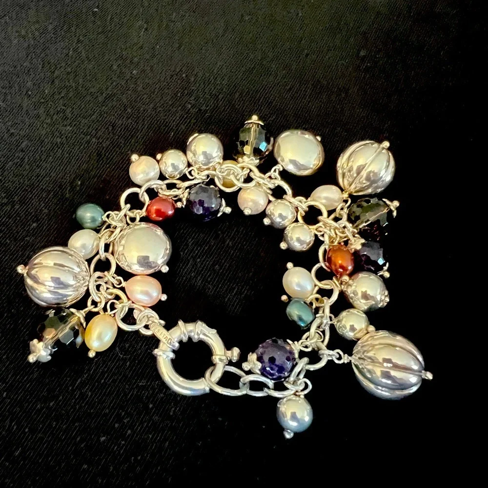 Arte D’argento Sterling silver multi gemstone Pearl charm bracelet.